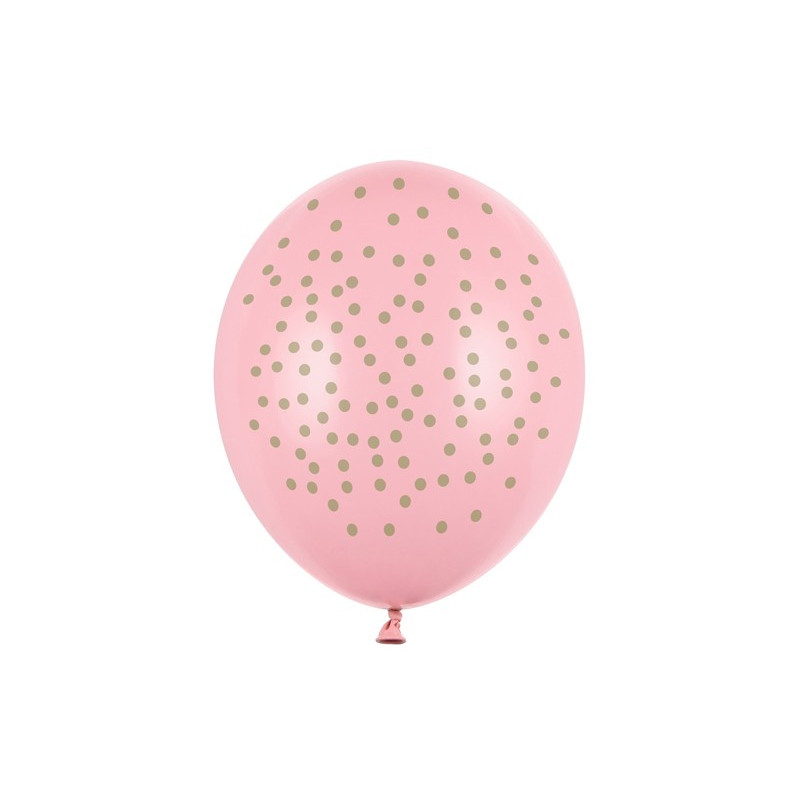 Balony 30cm, złote Kropki, Pastel Baby Pink (1 op. / 6 szt.)