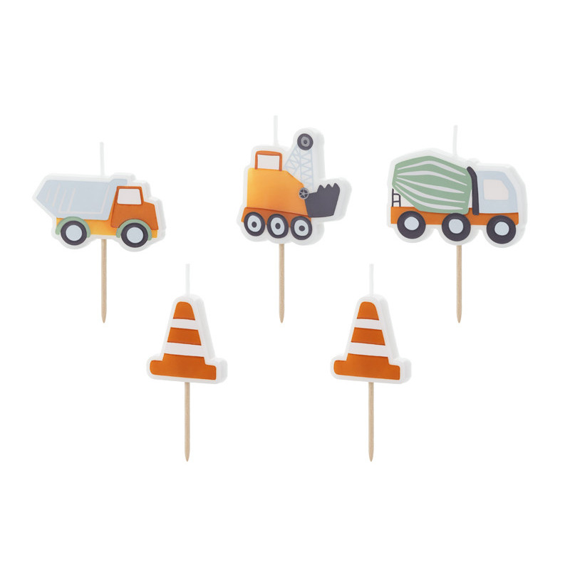 Świeczki urodzinowe Roboty Drogowe, 3-4.5 cm, mix (1 op. / 5 szt.)