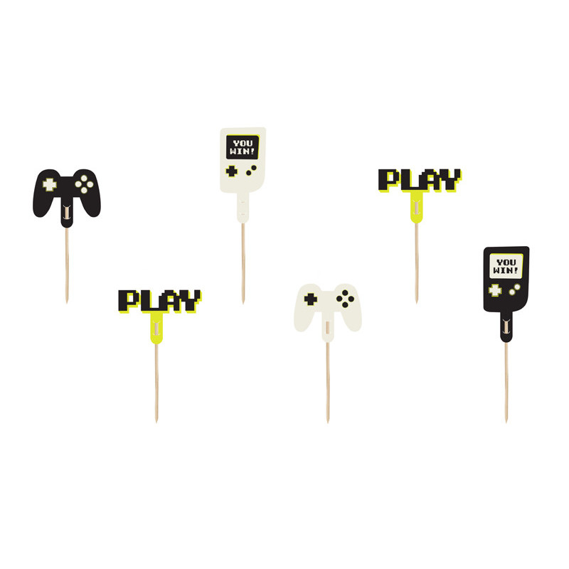 Dekoracje do muffinek - Gamer, 6-10.5 cm, mix (1 op. / 6 szt.)