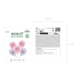 Balony Eco 33 cm, Happy Birthday, mix (1 op. / 5 szt.)