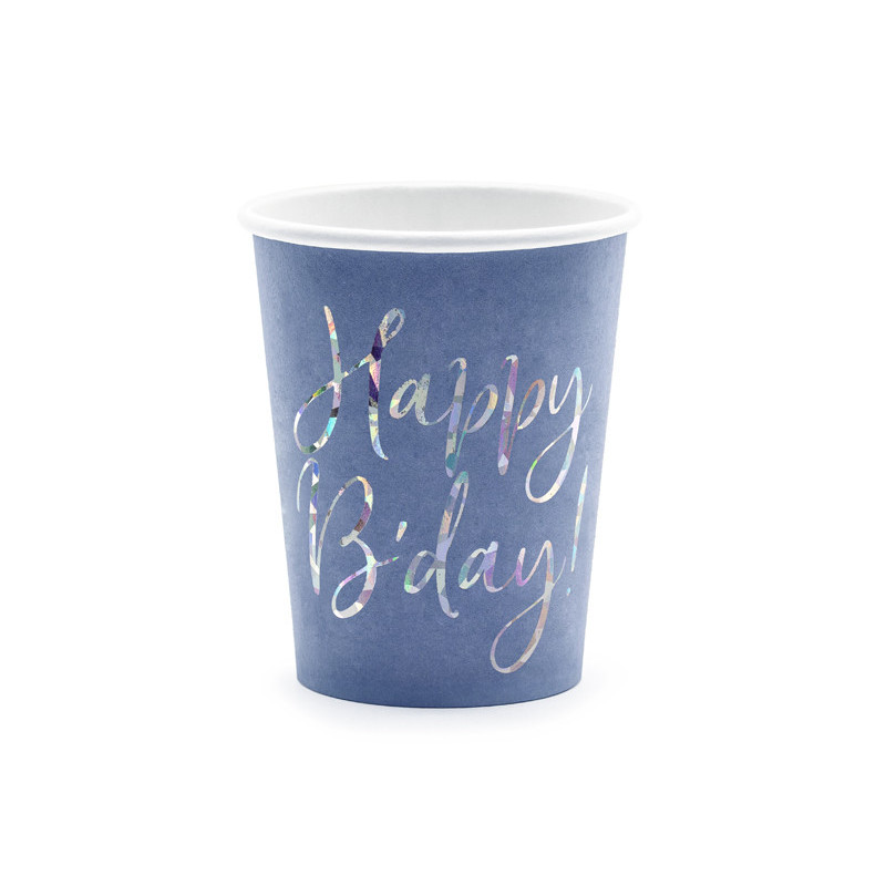 Kubeczki Happy B'day!, granatowy, 220ml (1 op. / 6 szt.)